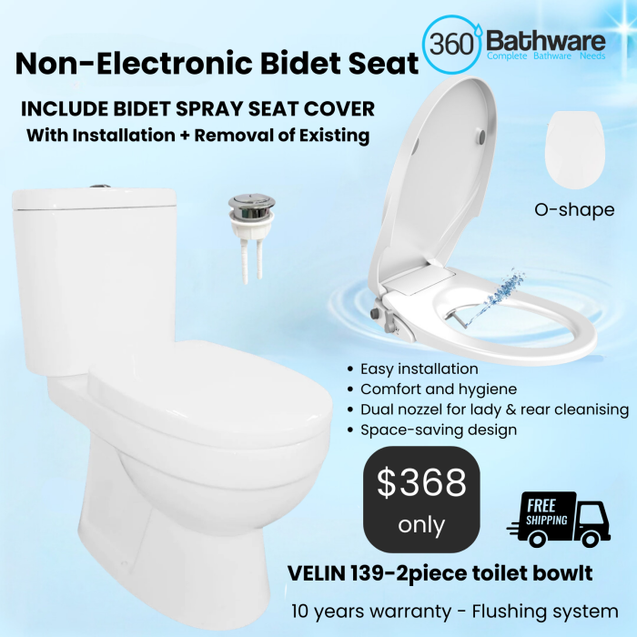 O Shape Non Electric Bidet Toilet seat - VELIN 139 - 2 Piece toilet seat