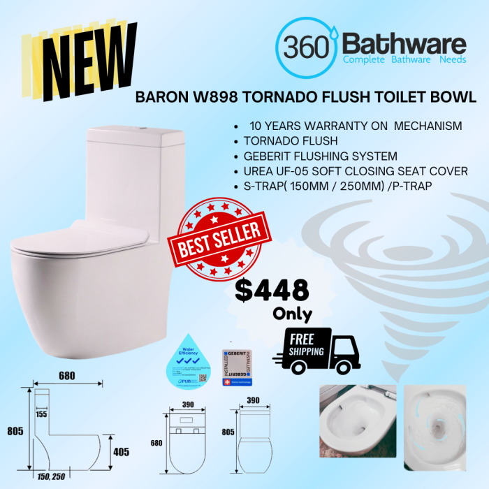 Baron Tornado Flush Toilet Bowl (W898)